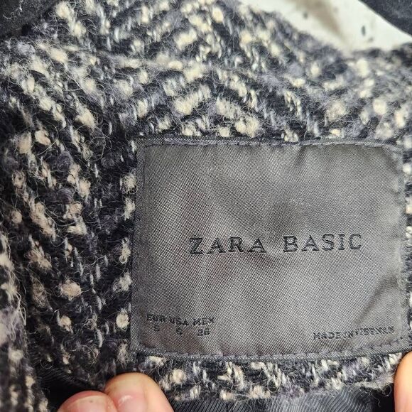 Zara Basic Women's Gray Textured Tweed Full Zip Lined Hooded Coat Size Small - Picture 15 of 15